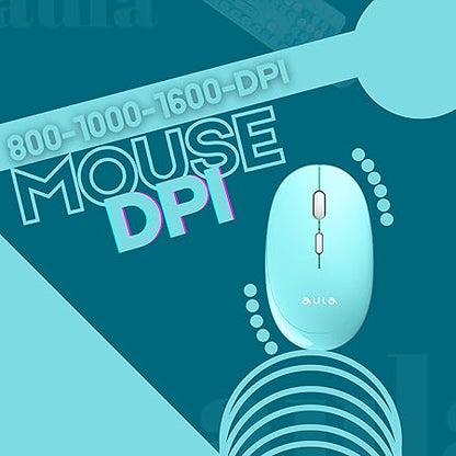 Aula AC306 Wireless Keyboard with Retro Keys and 1600 DPI Mouse Combo | 2.4GHz Wireless Keyboard with Mouse Combo for Desktop/Laptop and Devices with USB Support (Mix Blue)