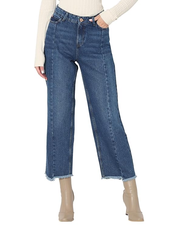 VERO MODA Women Straight Fit High-Rise Light Fade Pure Cotton Cropped Jeans