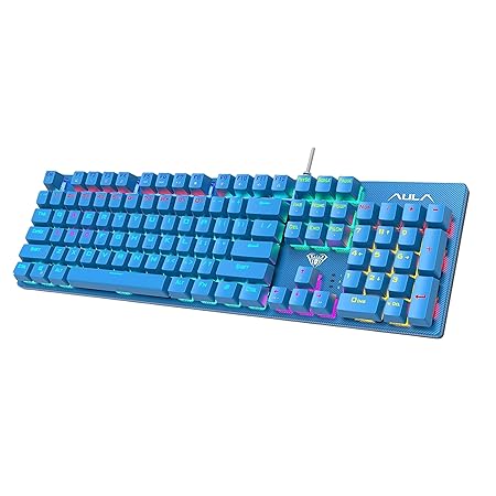 AULA S2022 Mechanical Wired Gaming Keyboard | Rainbow LED Backlit with Num Lock for Windows PC | 4 Kind of Rainbow Backlight Gaming Keyboard (Blue)
