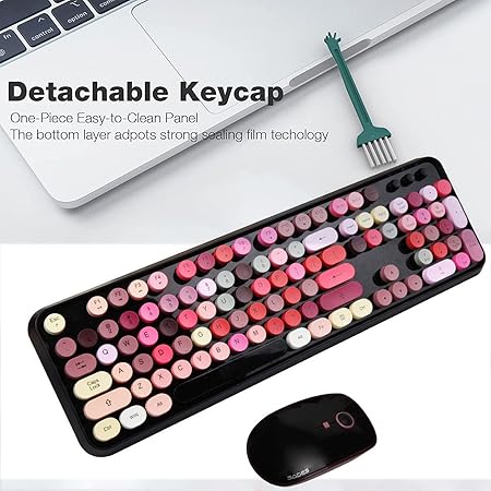 SADES V2020 Wireless Keyboard with Round Keycaps,2.4GHz Dropout-Free Connection, Cute Wireless Moues for PC/Laptop/Mac