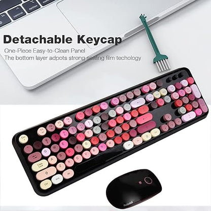SADES V2020 Wireless Keyboard with Round Keycaps,2.4GHz Dropout-Free Connection, Cute Wireless Moues for PC/Laptop/Mac