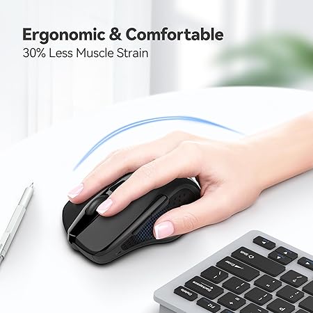 TECKNET Wireless Mouse, 2.4G Ergonomic Optical Mouse, Computer Mouse for Laptop, PC, Computer, Chromebook, Notebook, 6 Buttons, 24 Months Battery Life, 2600 DPI, 5 Adjustment Levels, for Small Hand