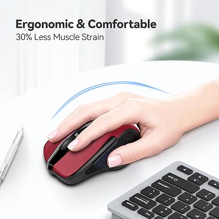 Tecknet M003 2.4G Ergonomic Wireless Mobile Optical Mouse with USB Nano Receiver (Red)