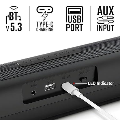 ZEBRONICS VITA BAR 200, Mini Soundbar, 24 Watts, 8* Hours Backup, Supports Bluetooth | USB | AUX (Multicolor LED)