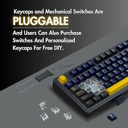 AULA F87 Wireless RGB Mechanical Gaming Keyboard | Tri Mode 2.4GHz/Type-C/BT 75% Gasket TKL Custom Hot Swappable Keyboard (Thunder Black | Graywood Switch)