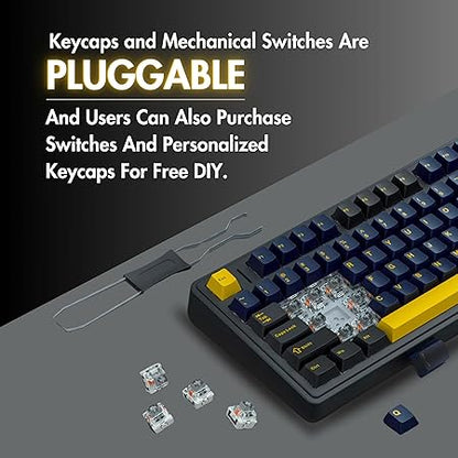 AULA F87 Wireless RGB Mechanical Gaming Keyboard | Tri Mode 2.4GHz/Type-C/BT 75% Gasket TKL Custom Hot Swappable Keyboard (Thunder Black | Graywood Switch)