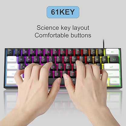 MageGee Mini 60% Gaming Keyboard,Rgb Backlit 61 Key Ultra-Compact Keyboard,Ts91 Ergonomic Waterproof Mechanical Feeling Office Computer Keyboard For Pc,Mac,Ps4,Xbox One Gamer,Wired(Black&White)