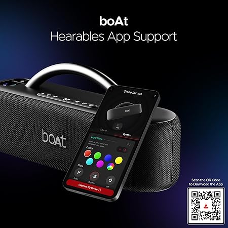 boAt Stone Lumos 60W Bluetooth Speaker w/ 7 LED Projection Modes, Hearables App Support, Dual EQs, Up to 9hrs of Playtime (Midnight Black)