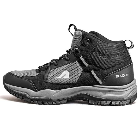 Boldfit Trekking Shoes for Men - High Neck Anti-Skid Hiking Boots, Water Repellent Outdoor Tracking Shoes - BlackGrey 08