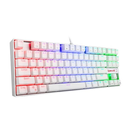 Redragon K552W-RGB 60% Mechanical Gaming Keyboard Compact 87 Key Mechanical Computer Keyboard KUMARA USB Wired Cherry MX Blue Equivalent Switches for Windows PC Gamers (White RGB Backlit)