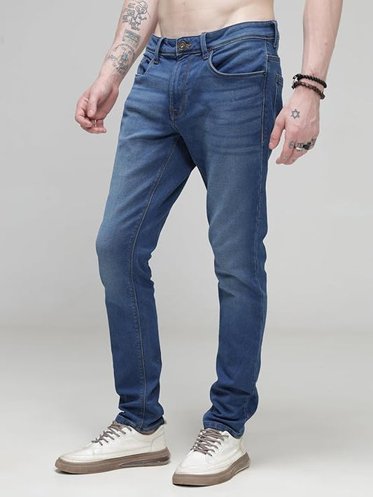TURMS Men's Black Solid Mid Rise Stretchable Adventure Comfort Denim Pant Cotton Rich Jeans 30 Days No Wash Tailored Fit Casual Wear, Anti Stain Anti Odor Breathable (Available in Plus Sizes)