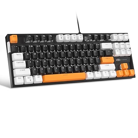 MageGee 75% Mechanical Gaming Keyboard with Brown Switch, LED White Backlit Keyboard, 87 Keys Compact TKL Wired Computer Keyboard for Windows Laptop PC Gamer - Black/White