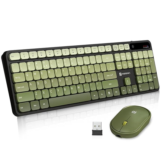 Portronics Key11 Combo Rechargeable Wireless Keyboard and Mouse Set, Bluetooth 5.3&2.4GHz Wireless,Type-C Fast Charging,Gradient Keys, Noiseless Typing, High Precision Mouse, for PC&Laptop(Green)