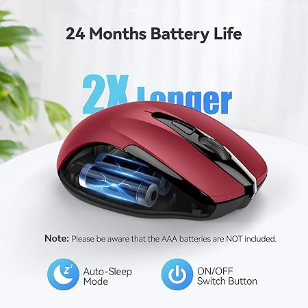 Tecknet M003 2.4G Ergonomic Wireless Mobile Optical Mouse with USB Nano Receiver (Red)