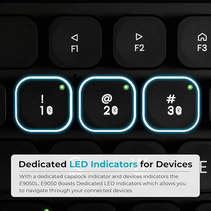 Rapoo E9050L Bluetooth Wireless Multi-Device Keyboard(4 Devices), Rechargeable, Led Indicators, Ultra-Thin, Ergonomic, Compatible with Windows, iOS, Android, Tab, Smartphones -Grey