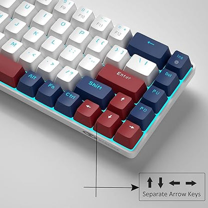 MageGee Portable 60% Mechanical Gaming Keyboard, MK-Box LED Backlit Compact 68 Keys Mini Wired Office Keyboard with Red Switch for Windows Laptop PC Mac - White/Blue