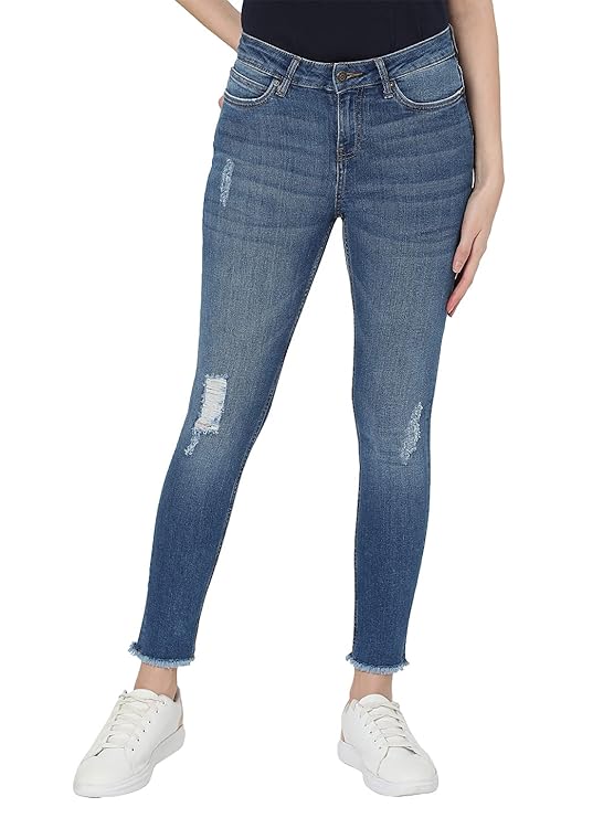 VERO MODA Women Mid Rise Skinny Fit Low Distress Light Fade Jeans