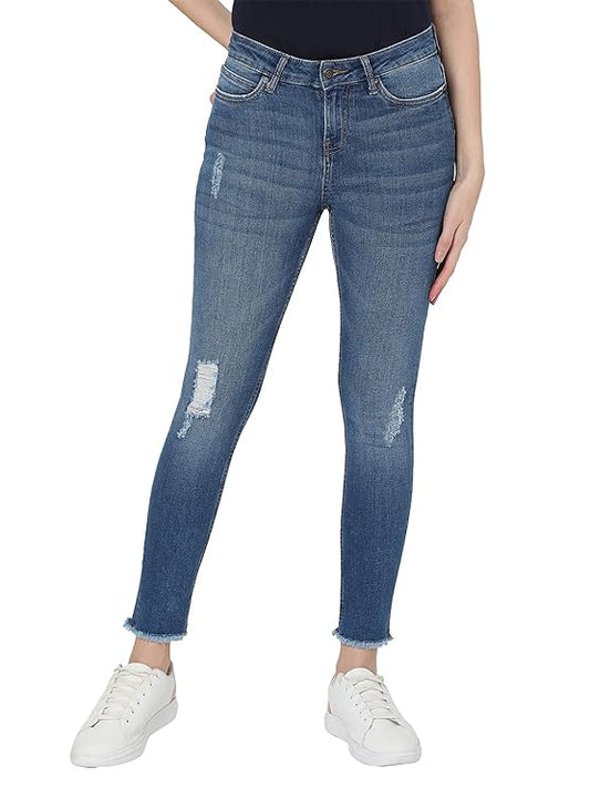 VERO MODA Women Mid Rise Skinny Fit Low Distress Light Fade Jeans
