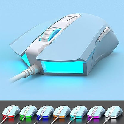 Lomiluskr AJ52 Gaming Mice Wired, Programmable 7 Buttons, Computer Mice with RGB LED Backlit, 200-4800 DPI Adjustable,for Windows/Mac OS/Linux (SkyBlue)