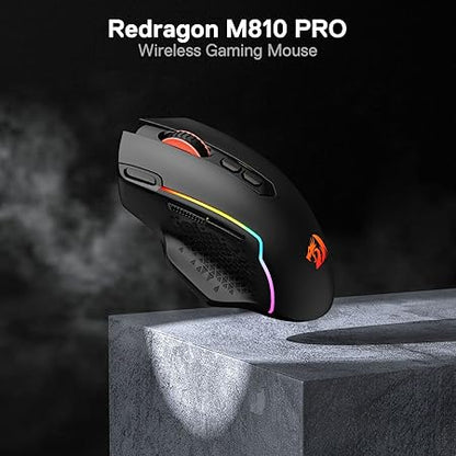 Redragon M810 Pro Wireless Gaming Mouse, 10000 DPI Wired/Wireless Gamer Mouse w/Rapid Fire Key, 8 Macro Buttons, 45-Hour Durable Power Capacity and RGB Backlit for PC/Mac/Laptop