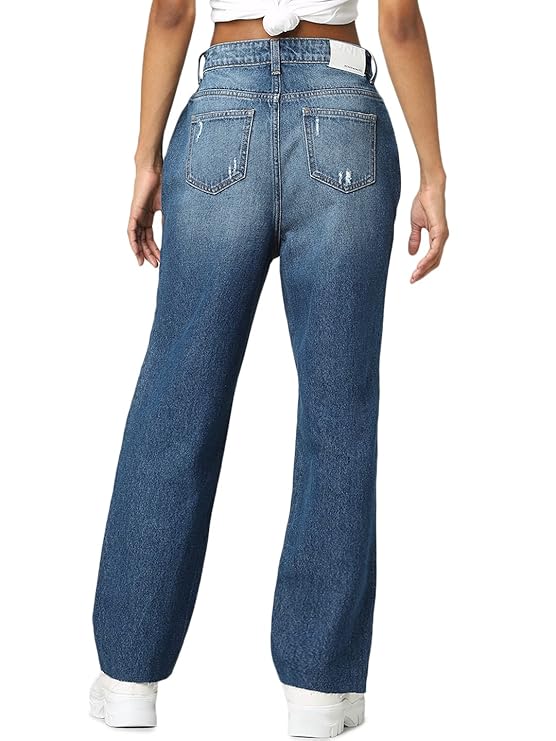 ONLY Women Mom Fit High-Rise Low Distress Light Fade Pure Cotton Jeans