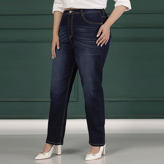 Womens Plus Size Straight Fit Mid Blue Jeans