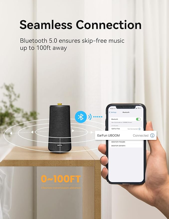 EarFun UBOOM Bluetooth Speaker, [24W Stereo Sound] Boom Bass, 360° Surround Sound, 24Hrs, Portable Wireless Speaker (Black)