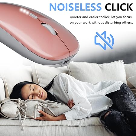 Wireless Mouse, 2.4G Slim Mute Silent Click Noiseless Optical Mouse with USB Receiver Compatible with Notebook, PC, Laptop, Computer, MacBook (Rose Gold)