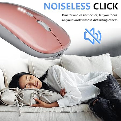 Wireless Mouse, 2.4G Slim Mute Silent Click Noiseless Optical Mouse with USB Receiver Compatible with Notebook, PC, Laptop, Computer, MacBook (Rose Gold)