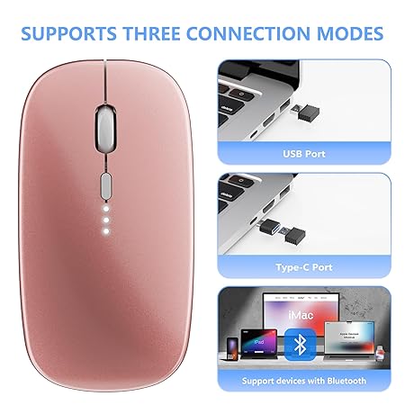 Wireless Mouse, 2.4G Slim Mute Silent Click Noiseless Optical Mouse with USB Receiver Compatible with Notebook, PC, Laptop, Computer, MacBook (Rose Gold)