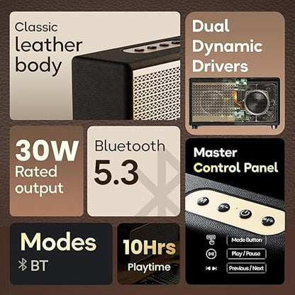 Boult Newly Launched Retroamp Z30 with 30W Bluetooth Speaker with Dual Dynamic Drivers, 10Hrs Playtime (Vintage Gold)