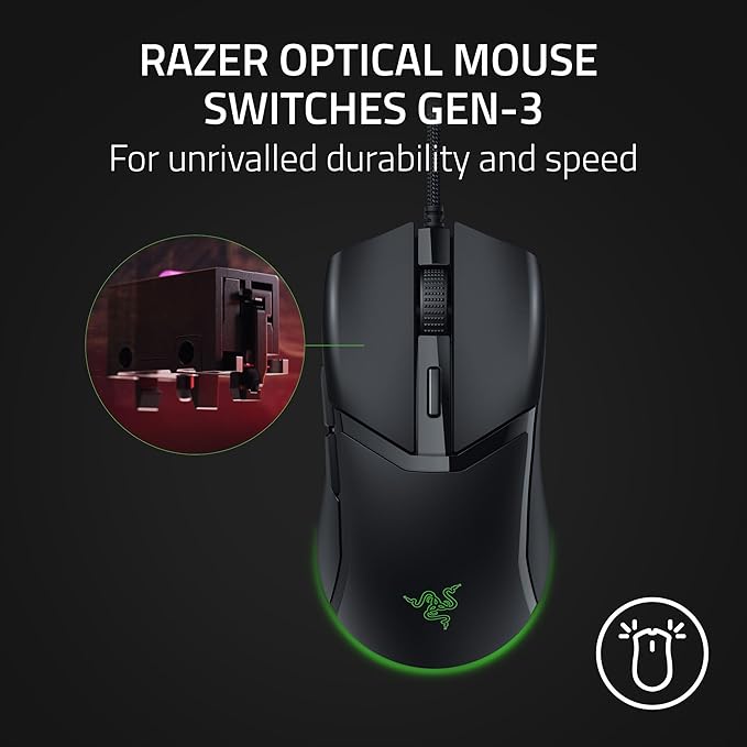 Razer Cobra Wired Gaming Mouse: 58g Lightweight Design - Gen-3 Optical Switches - Chroma RGB Lighting with Underglow - Precise 8500 DPI Optical Sensor - 1 - Speedflex Cable - Black