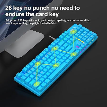 AULA S2022 Mechanical Wired Gaming Keyboard | Rainbow LED Backlit with Num Lock for Windows PC | 4 Kind of Rainbow Backlight Gaming Keyboard (Blue)