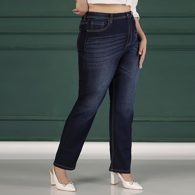 Womens Plus Size Straight Fit Mid Blue Jeans