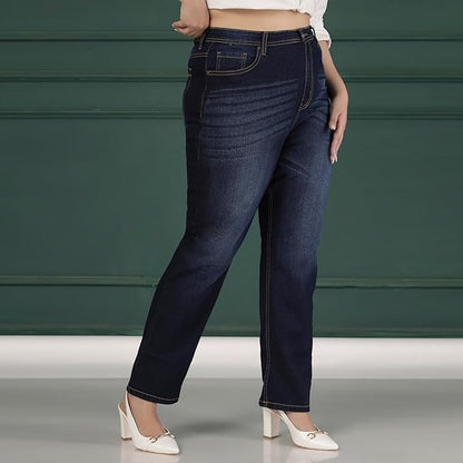 Womens Plus Size Straight Fit Mid Blue Jeans