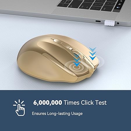 TECKNET Wireless Mouse, 2.4G Ergonomic Optical Mouse, Computer Mouse for Laptop, PC, Computer, Chromebook, Notebook, 6 Buttons, 24 Months Battery Life, 4000 DPI, 6 Adjustment Levels