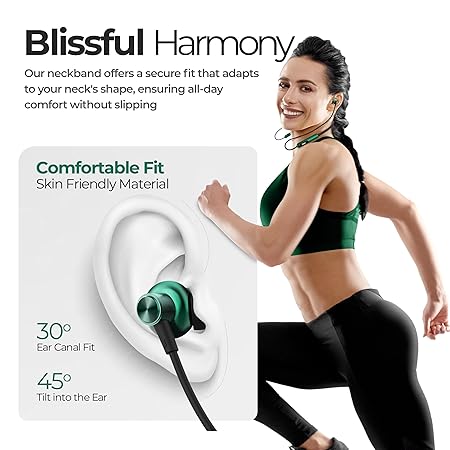 Foxin FoxBeat 210 Music Neckband Earphones | 10mm Speaker Driver, Lightweight (Green)