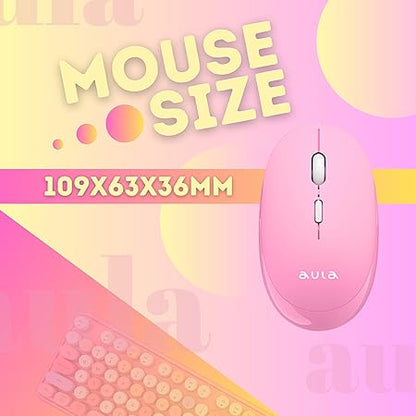 Aula AC306 Wireless Keyboard with Retro Keys and 1600 DPI Mouse Combo | 2.4GHz Wireless Keyboard with Mouse Combo for Desktop/Laptop and Devices with USB Support (Mix Pink)
