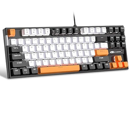 MageGee 75% Mechanical Gaming Keyboard with Yellow Switch, LED White Backlit Keyboard, 87 Keys Compact TKL Wired Computer Keyboard for Windows Laptop PC Gamer - White/Black