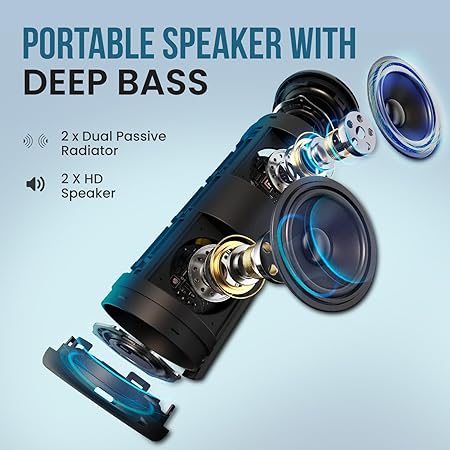 Portronics Nova 40W Portable Bluetooth Speaker with Dual Passive Radiator, Upto 5 Hours Playtime Bluetooth 5.3V, TWS Mode (Black)