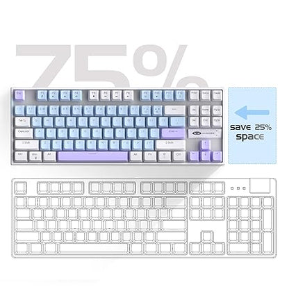 MageGee 75% Mechanical Gaming Keyboard with Blue Switch, LED Blue Backlit, 87 Keys Compact TKL Wired Computer Keyboard for Windows Laptop PC Gamer - Blue/White
