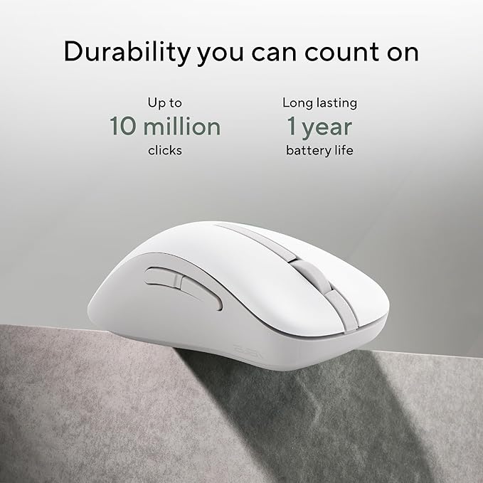 ASUS Wireless Mouse MD102 2.4GHz Mode, Ergonomic Design, Silent, Reliable, Dual Mode Connectivity, Adjustable DPI, 10 Million Click Life, White