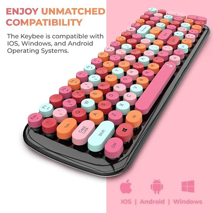 iGear KeyBee Retro Typewriter Inspired 2.4GHz Wireless Keyboard with Mouse Combo for Desktop/Laptop and Devices with USB Support, Single Nano Receiver, Round Keycaps, Cleaning Brush (Black Pink)