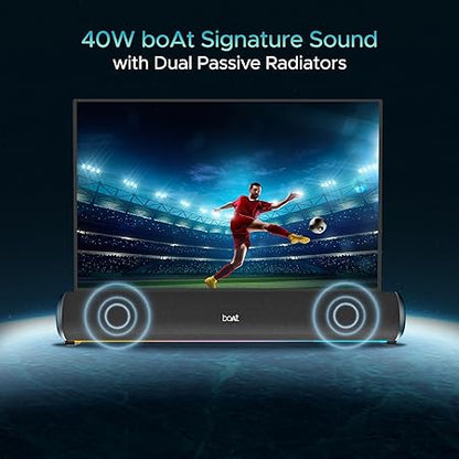 Boat Aavante Bar 950 Bluetooth Soundbar w/ 40W Signature Sound, RGB LEDs, Dual Passive Radiators, Up to 7 hrs Playback (Premium Black)