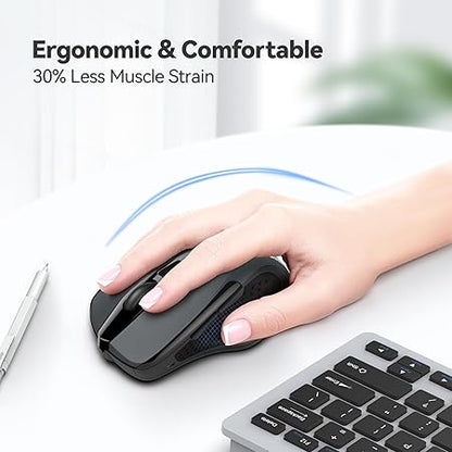 Tecknet M003 2.4G Ergonomic Wireless Mobile Optical Mouse with USB Nano Receiver (Grey)