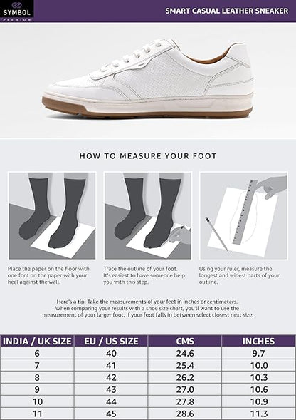 Symbol Premium Mens Smart Casual Lifestyle Leather Sneakers (White)