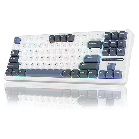 AULA F87 Wireless Mechanical Keyboard | 75% TKL Gasket Custom Hot Swappable, 2.4Ghz/Type-C/Bluetooth Gaming Keyboard | Pre-lubed Switch RGB Backlit Keyboard (Smoke Blue, GrayWood Switch)