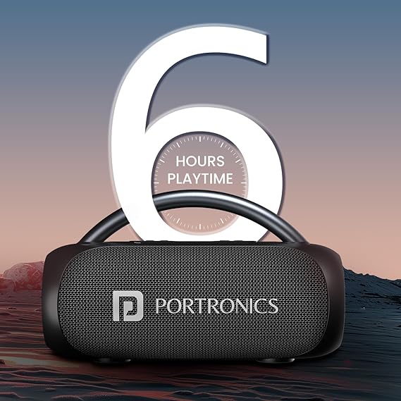 Portronics 30W Radiant 2 Portable Bluetooth Speaker with Wireless Karaoke Mic,6 Hour Playtime, BT5.3v, USB Drive, Aux in, Type C Fast Charging(Black)