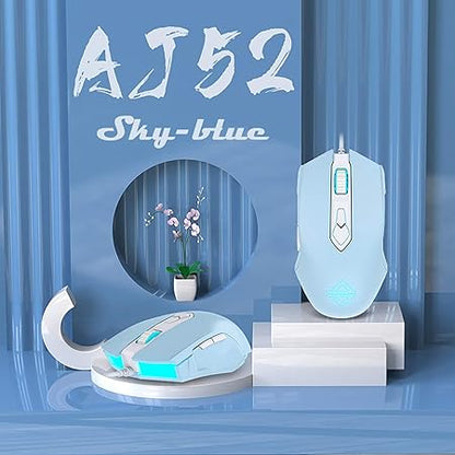 Lomiluskr AJ52 Gaming Mice Wired, Programmable 7 Buttons, Computer Mice with RGB LED Backlit, 200-4800 DPI Adjustable,for Windows/Mac OS/Linux (SkyBlue)