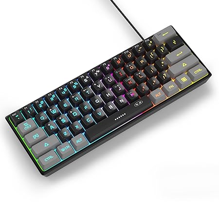 MageGee Mini 60% Gaming Keyboard, Rgb Backlit 61 Key Ultra-Compact Keyboard, Ts91 Ergonomic Waterproof Mechanical Feeling Office Computer Keyboard For Pc, Mac, Ps4, Xbox One Gamer, Wired (Grey Black)